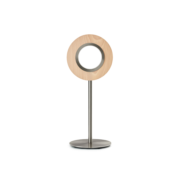 Natural Beech Lens Circular Table Lamp Matte Nickel LED Dim To Warm