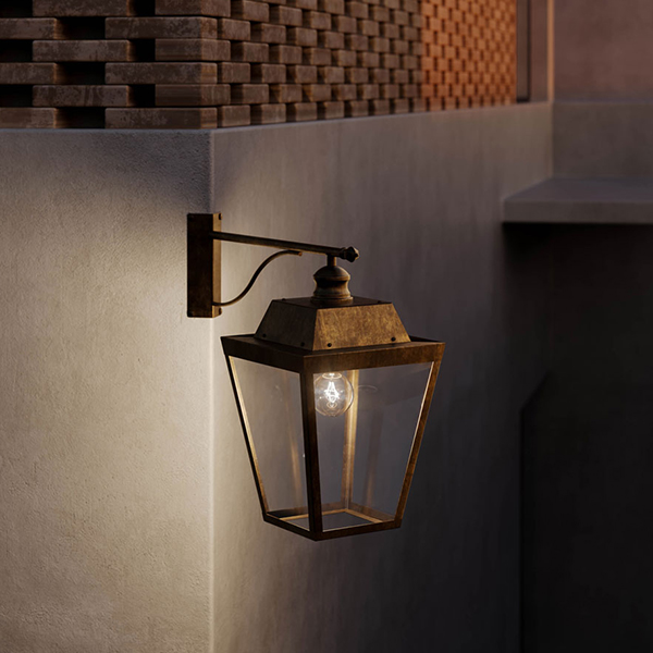 Brass & White Glass Quadro Outdoor Wall Lamp - E (LED, Non