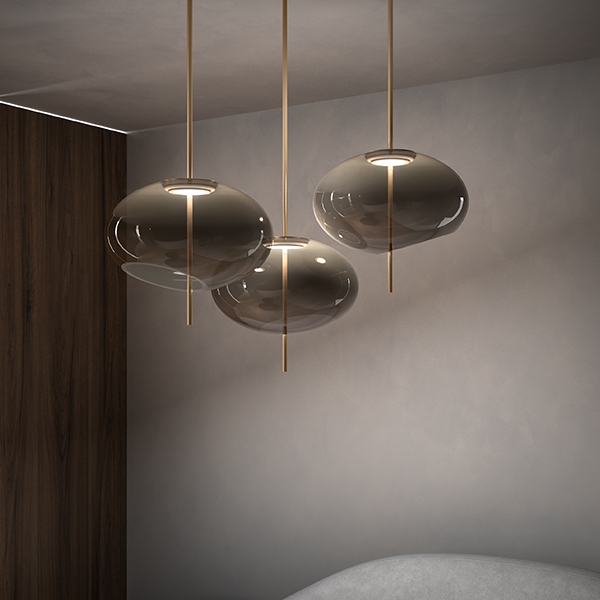 Light Burnished Brass & Polished White Diffuser Trou Suspension Lamp (LED,  Non-Dimmable) by Venicem